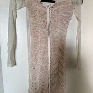 Fashion Nova Cream Long Sleeve Ruched Dress